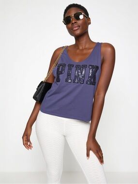 NWOT VS PINK Victoria's Secret Sequin Logo Scoop Neck Tank Top - Violet